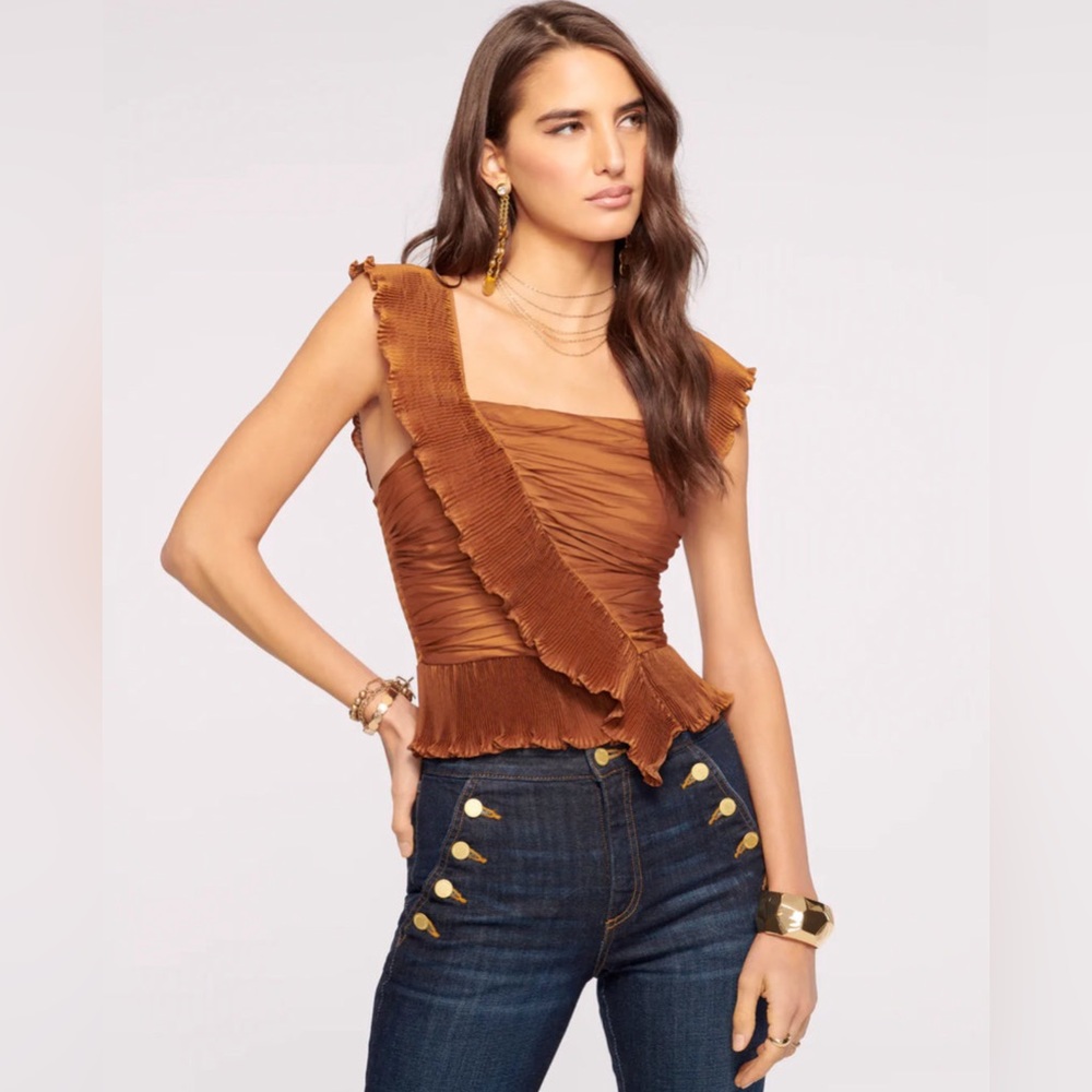 Ramy Brook Kathy Ruffle Tank Top In Copper Size Medium New with Tags